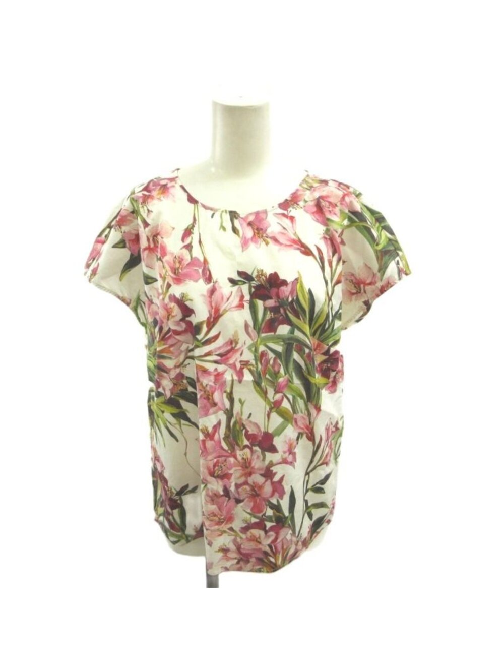 Dolce & Gabbana Floral Blouse Top Short Sleeve White Pink Green Top Back 40